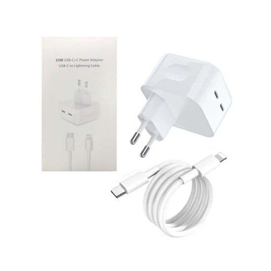 Adaptador de Cargador 35W Dual USB C+C con Cable USB C a Iluminación Blanco